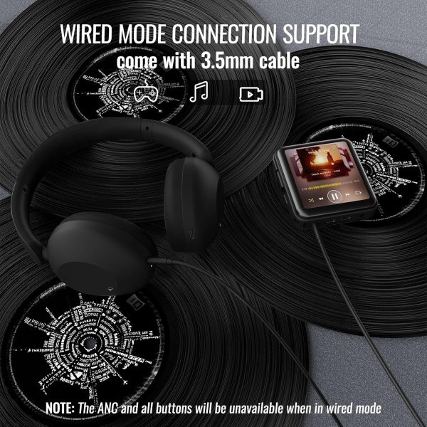 Active Noise Cancelling Headphones, Over Ear Headphones with Mic, 60 Hours Play Time On Ear Bluetooth Headphones with Deep Bass, Foldable Headphones with HiFi Audio for Music (Black) - Image 7