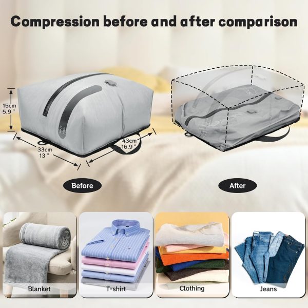 ONTYZZ Two Pack Travel Vacuum Compression Bags Reusable Compression Bag with IP67 Waterproof Zipper Space Saver Vacuum Bags for Suitcase,Grey - Image 2