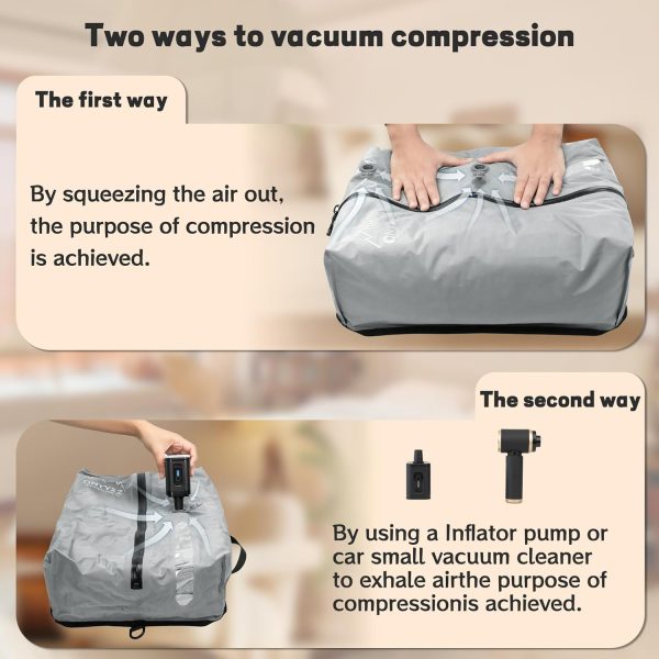 ONTYZZ Two Pack Travel Vacuum Compression Bags Reusable Compression Bag with IP67 Waterproof Zipper Space Saver Vacuum Bags for Suitcase,Grey - Image 3
