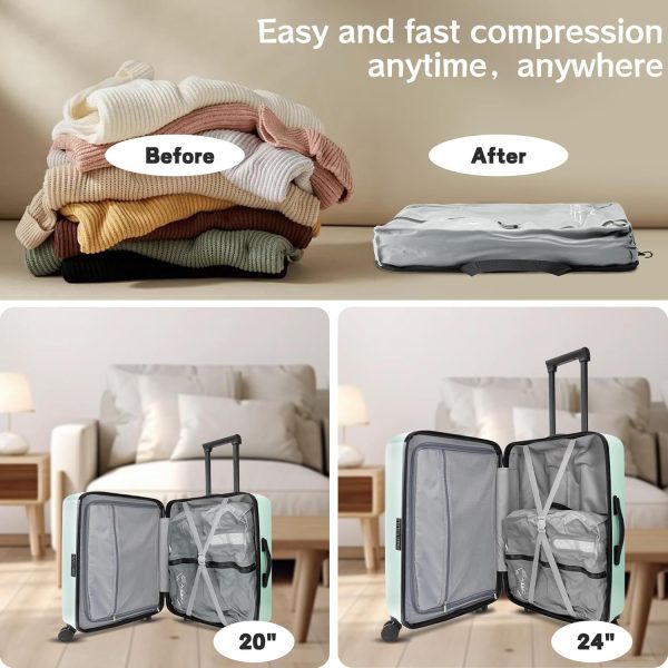 ONTYZZ Two Pack Travel Vacuum Compression Bags Reusable Compression Bag with IP67 Waterproof Zipper Space Saver Vacuum Bags for Suitcase,Grey - Image 5