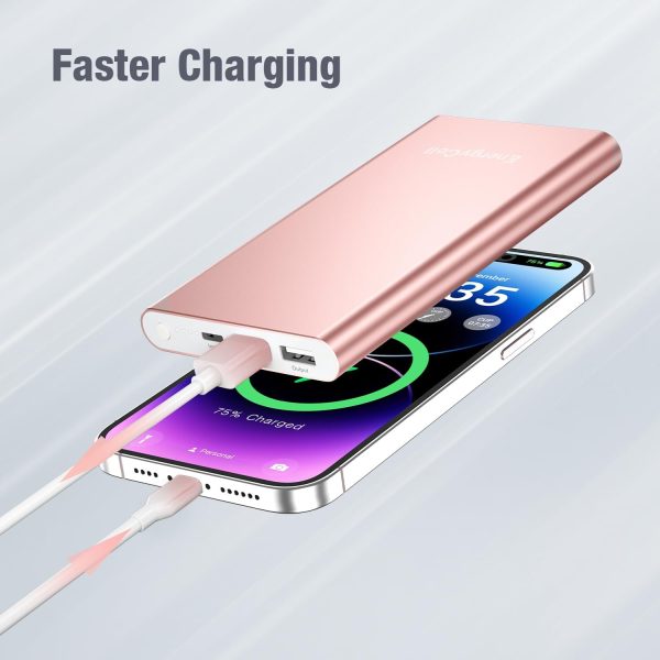 Pilot 4GS Portable Charger 12000mAh Fast Charging Power Bank Dual 3A High-Speed Output Battery Pack Compatible with iPhone 16 15 14 13 12 11 and More（Charging Cable Included (Rose Gold) - Image 3