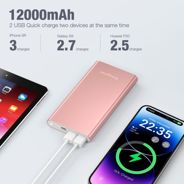 Pilot 4GS Portable Charger 12000mAh Fast Charging Power Bank Dual 3A High-Speed Output Battery Pack Compatible with iPhone 16 15 14 13 12 11 and More（Charging Cable Included (Rose Gold) - Image 4