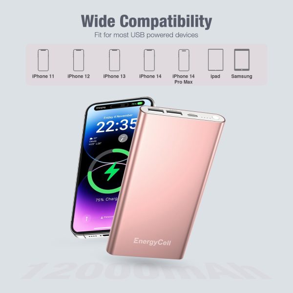 Pilot 4GS Portable Charger 12000mAh Fast Charging Power Bank Dual 3A High-Speed Output Battery Pack Compatible with iPhone 16 15 14 13 12 11 and More（Charging Cable Included (Rose Gold) - Image 6