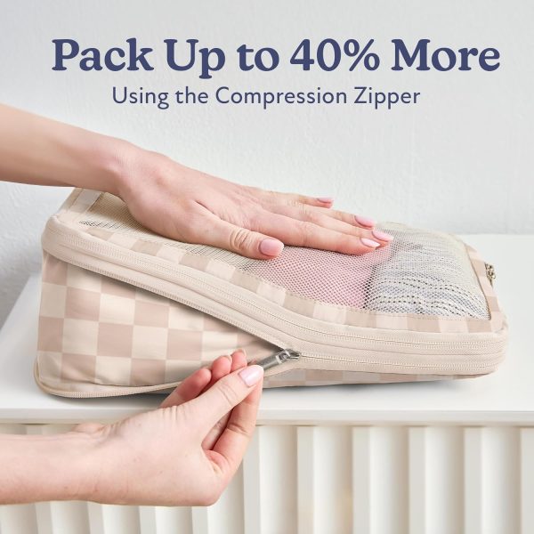 VANDEL Packing Cube Set of 4 with Compression Zipper, Antibacterial Fabric, For Carry on Suitcase Organization 2-Year Warranty (Neutral Checker) - Image 2