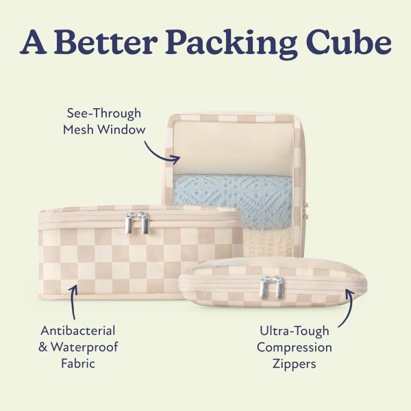 VANDEL Packing Cube Set of 4 with Compression Zipper, Antibacterial Fabric, For Carry on Suitcase Organization 2-Year Warranty (Neutral Checker) - Image 3